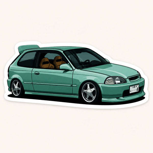 Stanced Mint Green Honda Civic EK Sticker
