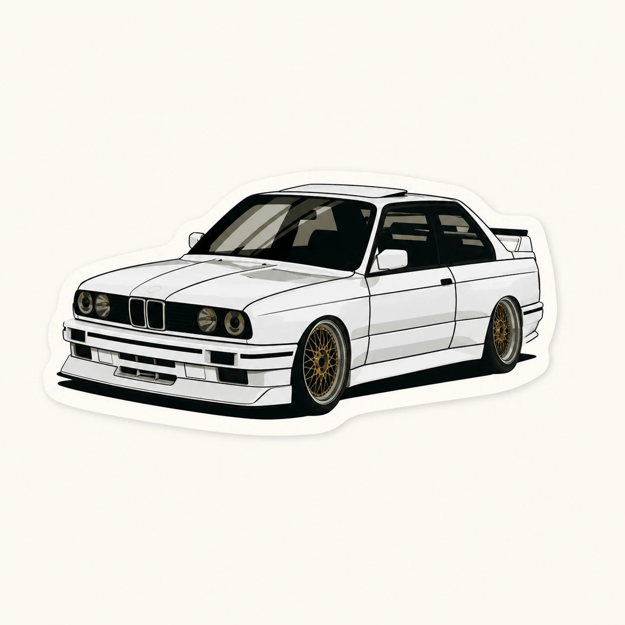 White BMW E30 M3 Stance Sticker
