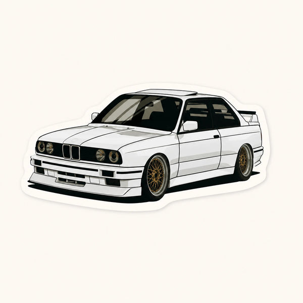 White BMW E30 M3 Stance Sticker