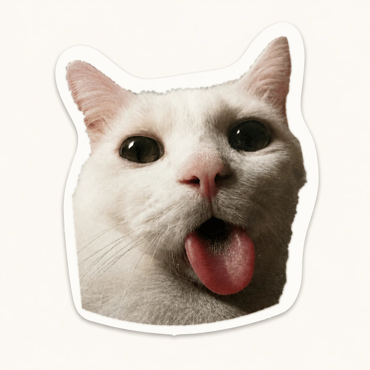 White Cat Tongue Sticker