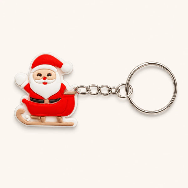 Smiling Santa on Sleigh PVC Keychain