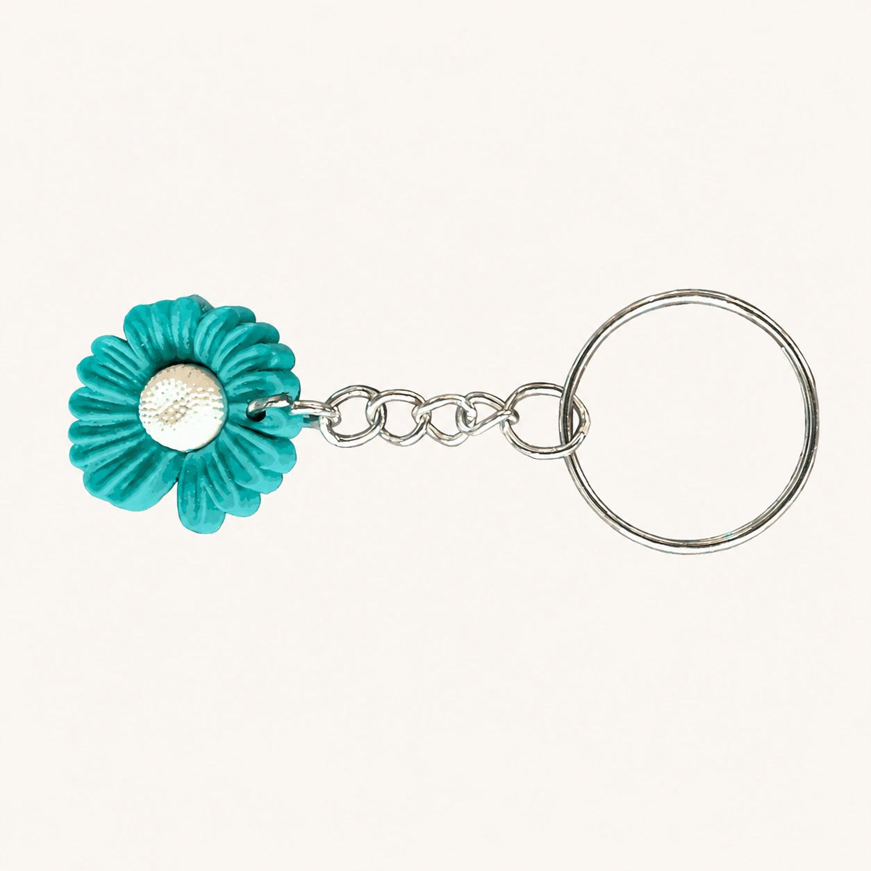 Ridged Teal Daisy Keychain