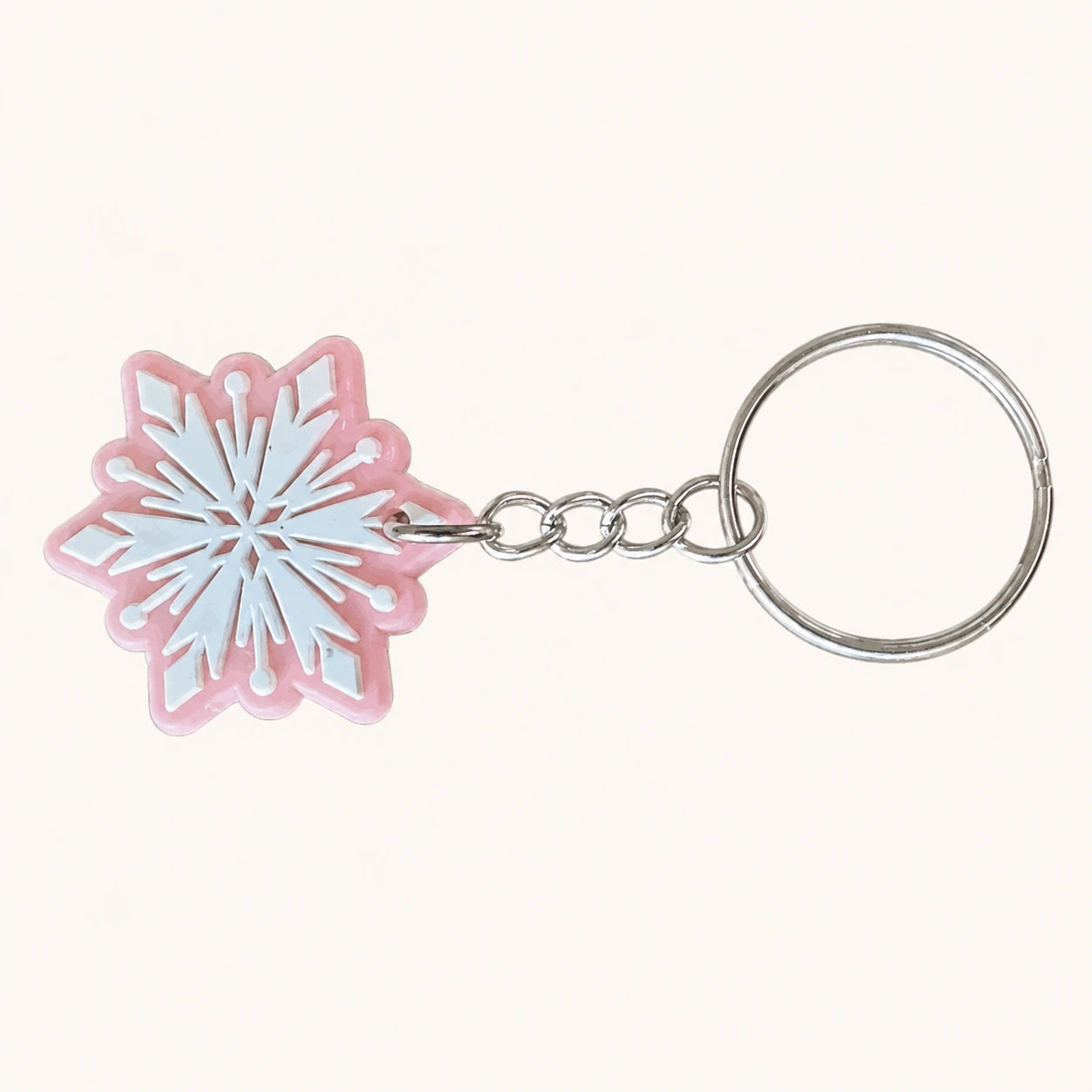 Pink and White Snowflake Keychain