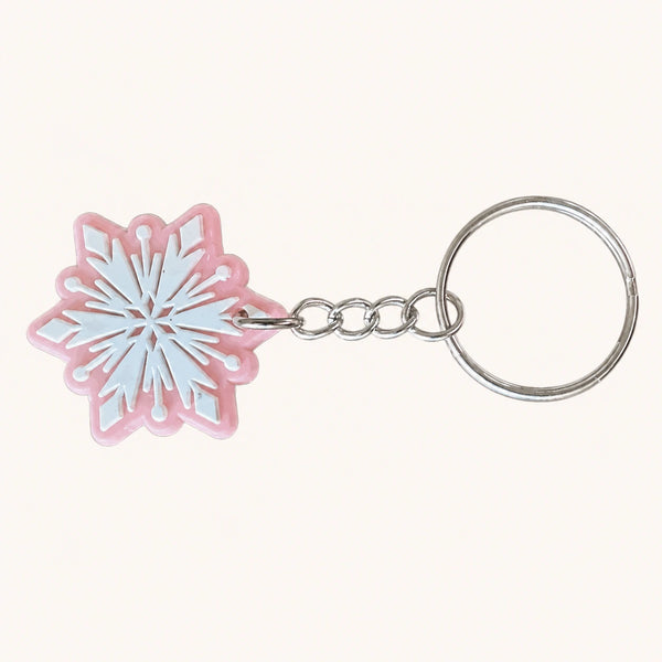 Pink and White Snowflake Keychain