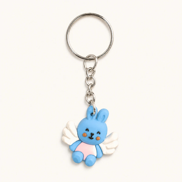 Happy Blue Winged Bunny Keychain