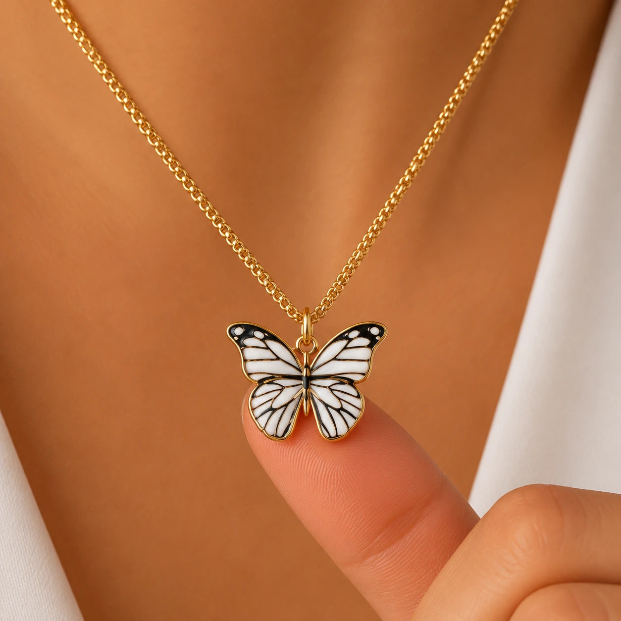 White Butterfly Necklace