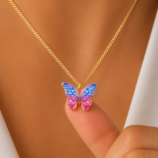 Blue & Pink Butterfly Necklace