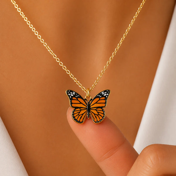 Orange Butterfly Necklace