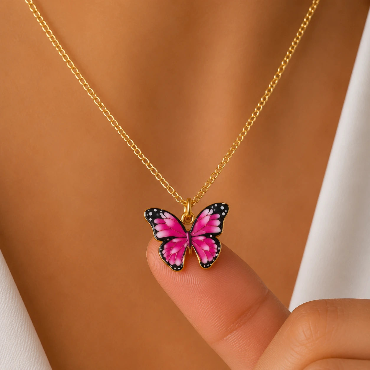 Hot Pink Butterfly Necklace